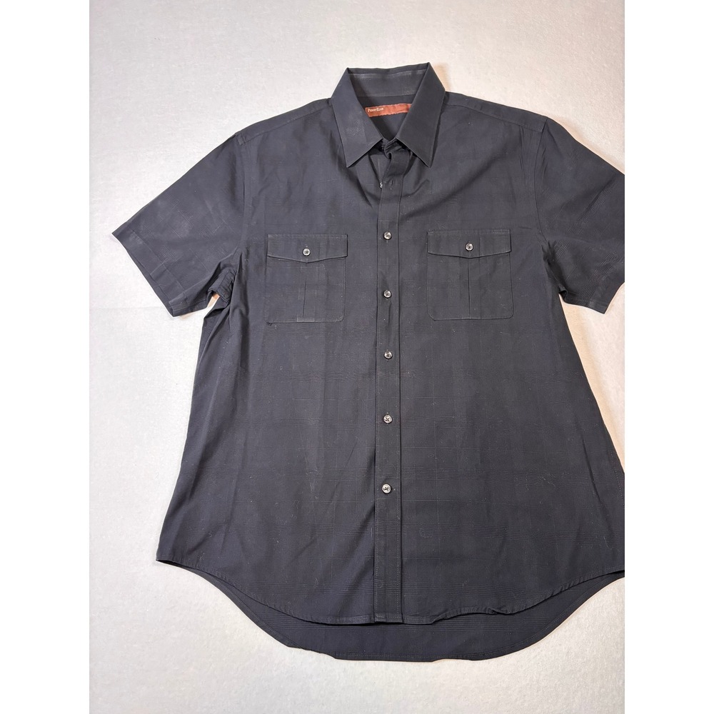 Perry Ellis Mens Black Tonal Plaid Short Sleeve Button Down Shirt Large PS2602